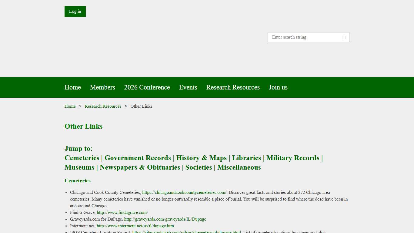 DuPage County Genealogical Society - Other Links